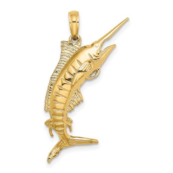 14k Yellow Gold Polished 3D Blue Marlin Pendant Unisex Father's Day Dad Mom Gift - Picture 1 of 6